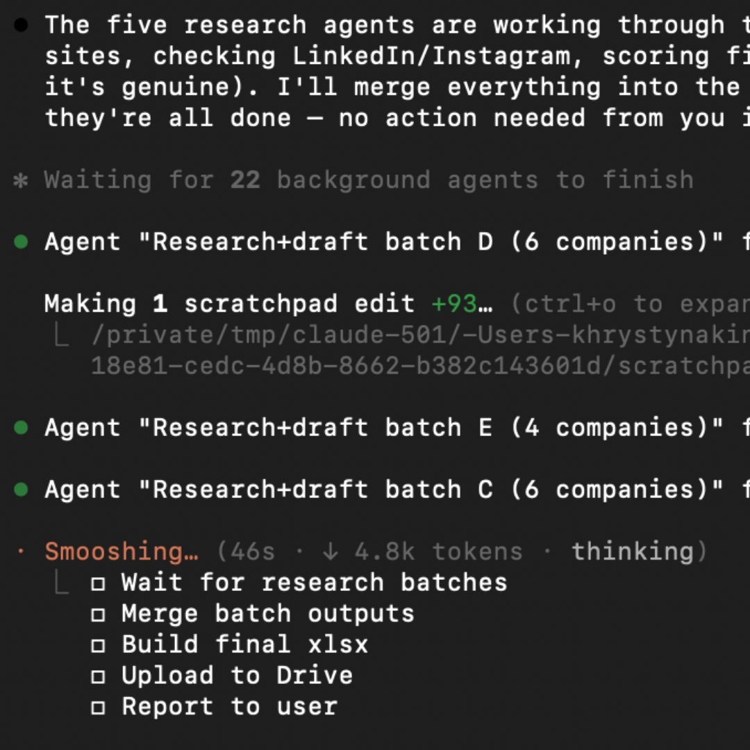 Claude Code running 22 parallel research agents